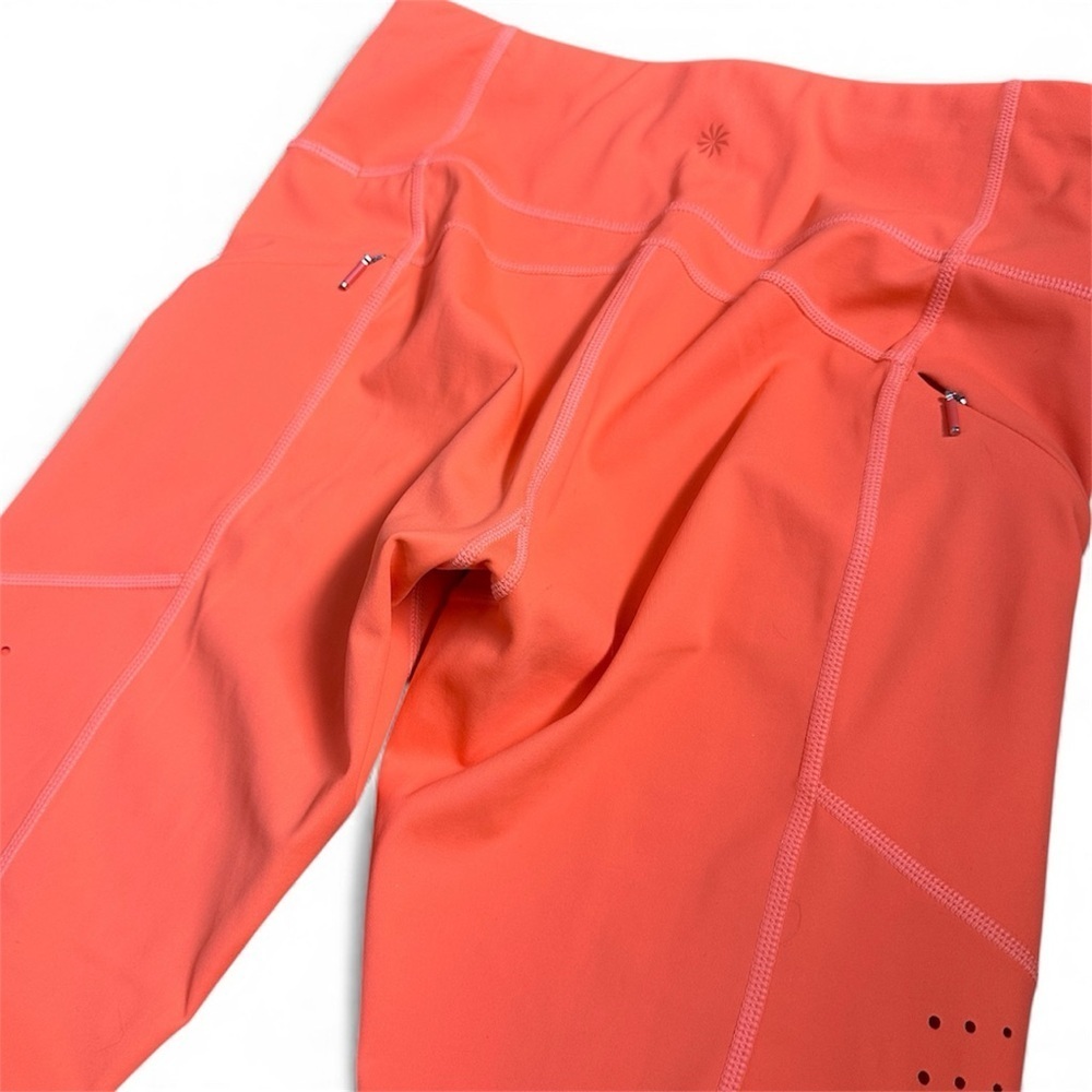 Athleta Laser-Cut High Rise Run Tight in Neon Coral | Compression Leggings Small - Picture 4 of 15